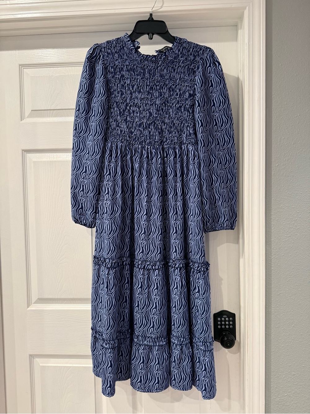 Simply Southern Blue Wavy-Print Smocked Tiered Midi Dress